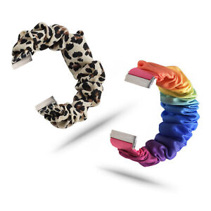 2x Scrunchie Strap Wristband for Fitbit Versa 3/Sense Size L Leopard & Rainbow