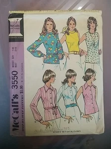 Camicia blusa 3550 vintage McCalls modello CUCITO manca abbottonata davanti taglia 16 - Foto 1 di 2