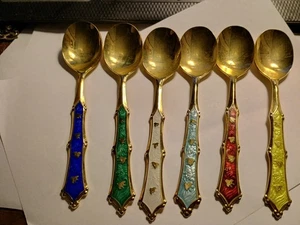 6 cucharas de oro vintage esmaltadas de tilo Cloisonne Demitasse sin caja - Imagen 1 de 4