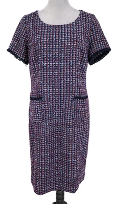 Talbots Dress Womens 10 Red Blue Plaid Tweed Woven Fringe Lined Pockets Career - Image 1 of 4