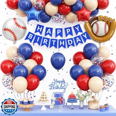 Baseball Birthday Decorations for Boys,Navy Blue Red Nude Confetti Balloons P - Image 1 of 4