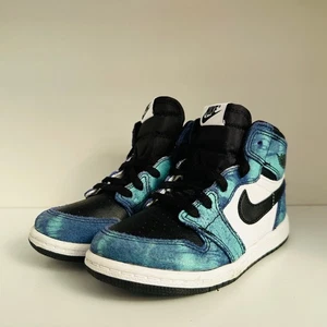 Nike Air Jordan 1 Sneakers Blue Black White Tie-Dye Kids Unisex Size 10C - Picture 1 of 18
