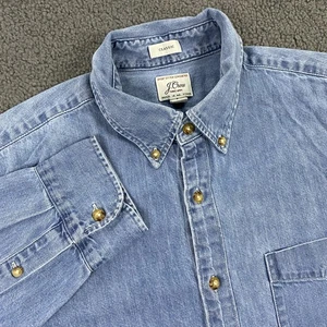 J.CREW Denim Shirt Mens Large Button Down Long Sleeve Utility Indigo Blue - Picture 1 of 10