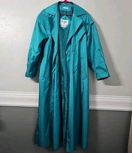 Vintage British Mist Womens 80s Trench Coat Teal 14 - Picture 1 of 11