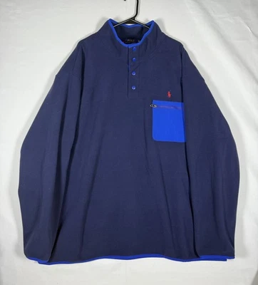 全新带标签 Polo Ralph Lauren 夹克男式 4XLT 高蓝色 1/4 Snap Fleece 套衫 — 第 1/4 张图片