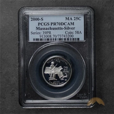 2000-S Proof Silver Massachusetts State Quarter 25C - PCGS PR70 DCAM - Image 1 of 2