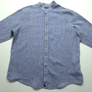 UNTUCKit Mens Shirt Large Blue Pure Linen Chambray Casual Band Collar Leisure L - Picture 1 of 21