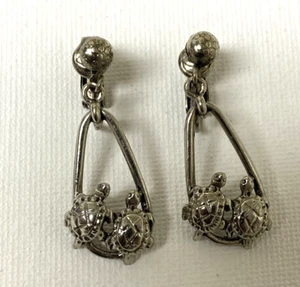 Turtle Silver Tone Clip On Dangle Earrings Estate - Picture 1 of 6