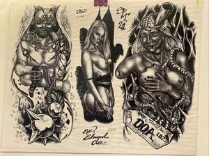 Vintage Wall Art Tattoo Flash Sheet By Edward Lee Pinup Nude Zombie Blond - Picture 1 of 1