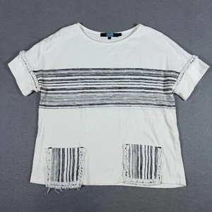 Eva Franco Anthropologie White Knit Top Tee Striped Fringe Boho Womens Small - Picture 1 of 7