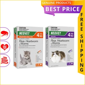 Neovet 3 Pipettes for Cats Flea Heartworm Worm Treatment - Picture 1 of 4