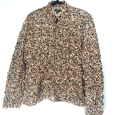 MSK Womens Large Animal Print Crinkle Jacket Sequins Full Zip Shoulder Pads - Image 1 of 4
