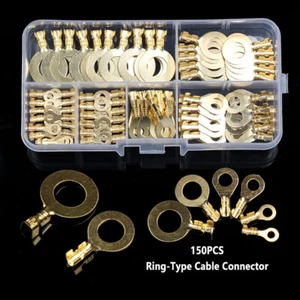 150-tlg Set Ringkabelschuhe Messing Crimp Ringösen Ringzungen Satz M3-M10  - Bild 1 von 20