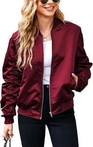 ACEVOG Bomber Jacket Women Zip Up Casual Jackets Coat Oversized with Pockets Fal - Picture 1 of 5