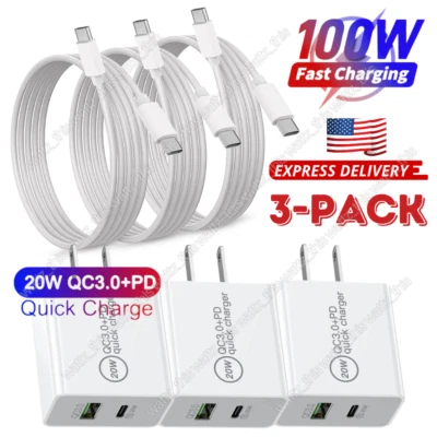 20W TypeC Fast Charger Block Adapter 100W USB C To C Cable For iPhone 15 Samsung - Image 1 of 4