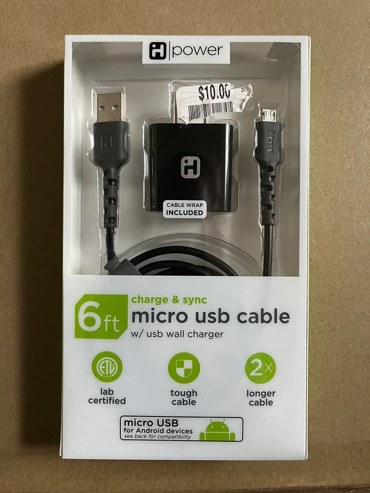 Android Charger Micro USB Cable Cord 6ft Included- Cable Wrap-NEW - Image 1 of 1