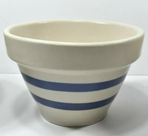 Vintage Robinson Ransbottom 6" Stoneware Mixing Bowl Blue Stripes Roseville EUC - Picture 1 of 6