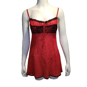 Victoria's Secret 100% Silk Milkmaid Chemise Slip Large Sheer Red Black - Picture 1 of 4