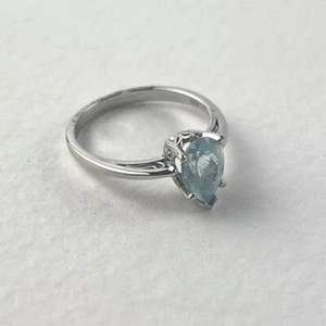 14K White Gold Aquamarine Ring ~7 Solid Fine Jewelry March Birthstone 2.7g - Picture 1 of 12