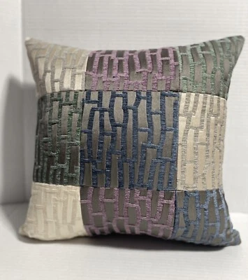 Handmade  Geometric Velvet Throw Pillow Cover Blue And Purple Pillow Covers - Image 1 of 4