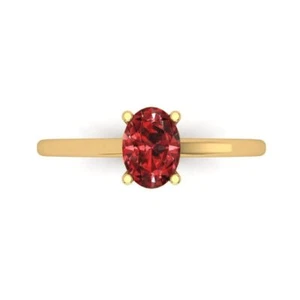 1 cttw Oval-Cut Natural Garnet Solitaire  Engagement Ring (14K Yellow Gold) - Picture 1 of 11