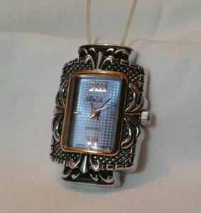 Park Lane Quartz Watch Blue Face Encased in Embossed Silver Tone - Picture 1 of 3