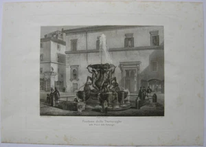 Domenico Amici (1808- ?) Fontana Tartarughe Rom Roma Italia Kupferstich 1837 - Picture 1 of 3