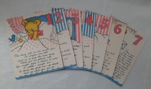 Juego de 7 cartas ~ 1940 Hall Brothers Inc. ~ Childs Riddle Get Well Greeting Usado - Imagen 1 de 21