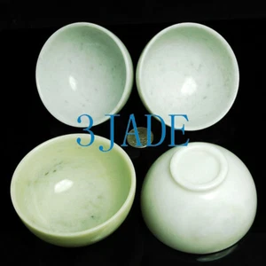 4 Hand Carved Natural Lantian Jade / Serpentine Stone Bowls - Picture 1 of 2