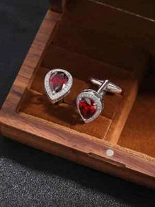 Shiny 9.80CT Pear Cut Red Ruby & 2.32CT Round Sapphire Exquisite Men's Cufflinks - Picture 1 of 8