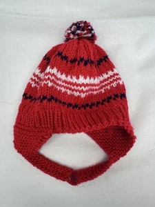 Vtg Red Wool Blend Knit Winter Snow Ski Hat Cap Ear Flaps Toddlers Button - Picture 1 of 4