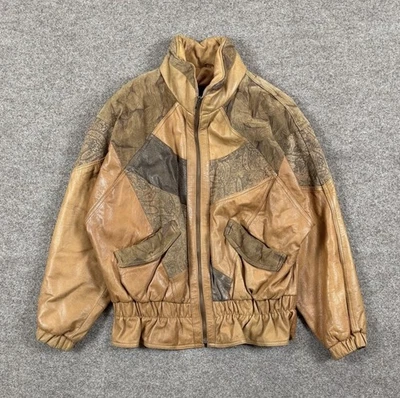 VTG 80s Winlit Leather Suede Patchwork Bomber Jacket Women’s M Tan Brown Western - Image 1 of 4