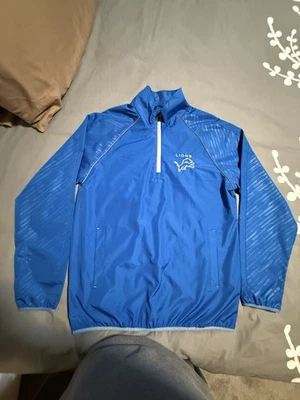 Detroit Lions 1/4 Zip Windbreaker NFL Pullover Blue Breathable Sz Med - Image 1 of 4