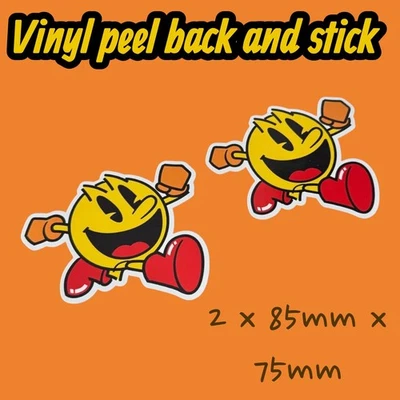 Pacman PAC Man X2 Classic 1980's Logo  Vinyl Sticker Decal Arcade Gaming Machine - Image 1 of 4