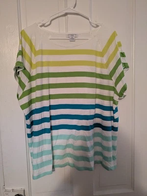 Camiseta para mujer Liz Claiborne talla 3X manga corta a rayas (azul, verde) Foto 1 de 3