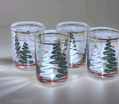 Juego de 4 vasos dobles antiguos para árbol de Navidad borde dorado CULVER 15 OZ barware Foto 1 de 4