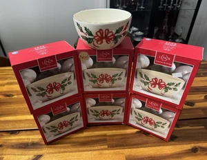 Lenox Holiday Red Ribbon Schalen 6er Set - 5" 16 oz - Neu in Box mit Aufklebern - Bild 1 von 6