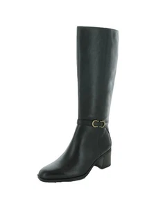 NATURALIZER Womens Black Non-Slip Wide Calf Square Toe Leather Heeled Boots 7 - Picture 1 of 3