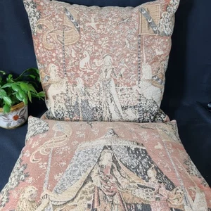 Pair Of Tapestry Lady And The Unicorn Velvet Cushions 45x45cm - Picture 1 of 10