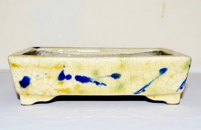 Japanese Bonsai Pot TERAHATA SATOMI 5.6"(14.3cm) Multicolor Rectangle Y821 - Image 1 of 4