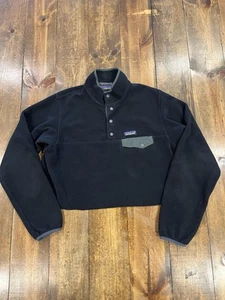 Patagonia Synchilla Fleece Cropped Black Women’s Size Large Snap Pullover - Picture 1 of 7