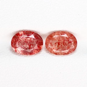 2.47 Ct   [2Pcs Pair]  Oval 7.9 x 5.9 MM Red Dot STRAWBERRY QUARTZ - Foto 1 di 5