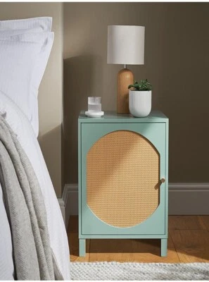 Comodino mobiletto comodino in rattan verde con 1 anta portaoggetti - Immagine 1 di 2