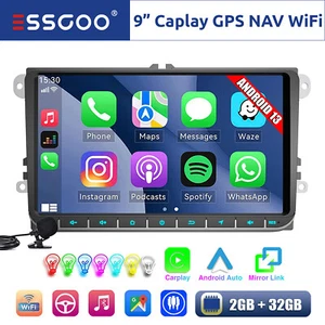 9" Carplay Autoradio Android 13 2+32G GPS RDS Wifi For VW GOLF 5 6 Plus Touran - Foto 1 di 16