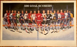 Póster 500 GOAL SCORERS Ron Lewis 23" x 38" Howe, Hull, Dionne, Esposito - Imagen 1 de 1