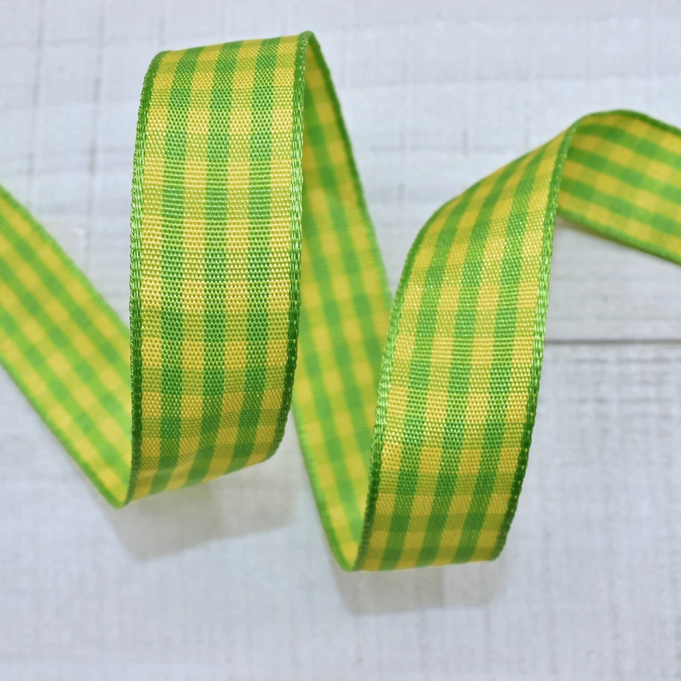 10 ярдов лаймово-зеленая желтая клетчатая лента в клетку — ширина 5/8 дюйма - Изображение 1 из 1