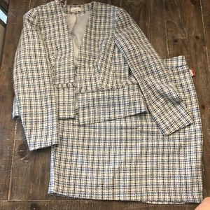 Jaclyn Smiths Kmart Tweed Plaid Blazer And Skirt Set White/Blue/Black Size XXL - Picture 1 of 9