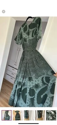 Lanvin Paris Vintage Silk 1970s Maxi Dress Silk Green Small New Condition Rare - Image 1 of 4