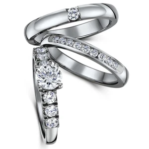 Impresionante Triple Titanio Circonita Set Nupcial Compromiso Eternidad Y Simple - Bild 1 von 4