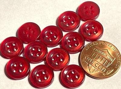 12 Vintage Rimmed Pearlized Red Plastic Sew-through Buttons 7/16" 11mm NOS 13260 - Image 1 of 2